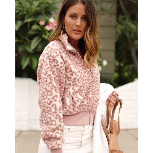 L*Space NWT Pink Leopard Jacket Animal Print Sherpa Zip Lspace Extra Large XL - Picture 1 of 8